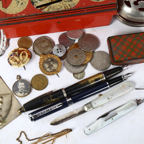 162 - Burnett Ltd London, an early 20th century savings tin with painted panels, pressed metal plaques, Sc... 