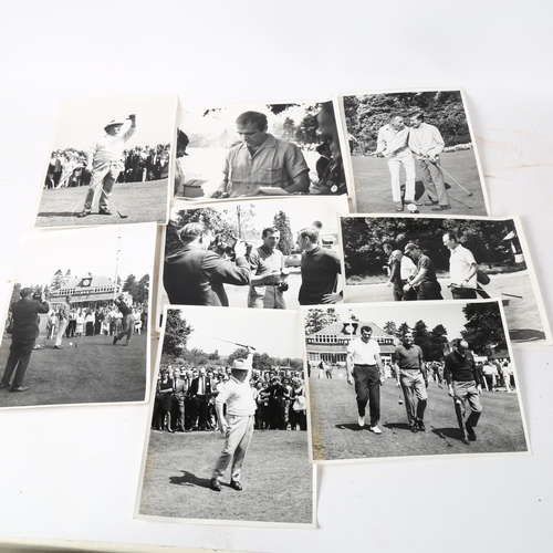 183 - 8 Vintage black and white golfing photographs, depicting Sean Connery, Bruce Forsyth, and Roy Castle... 