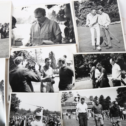 183 - 8 Vintage black and white golfing photographs, depicting Sean Connery, Bruce Forsyth, and Roy Castle... 