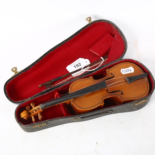 192 - A miniature 4-string violin, in fitted case, length 24cm