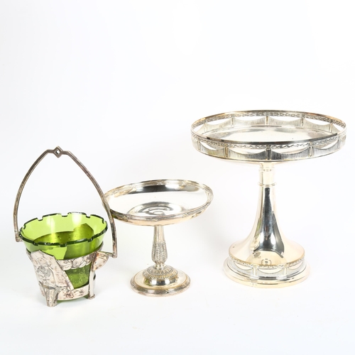 20 - WMF - 2 electroplate tazza, and an Art Nouveau green glass lined sugar bowl, height 20cm (3)