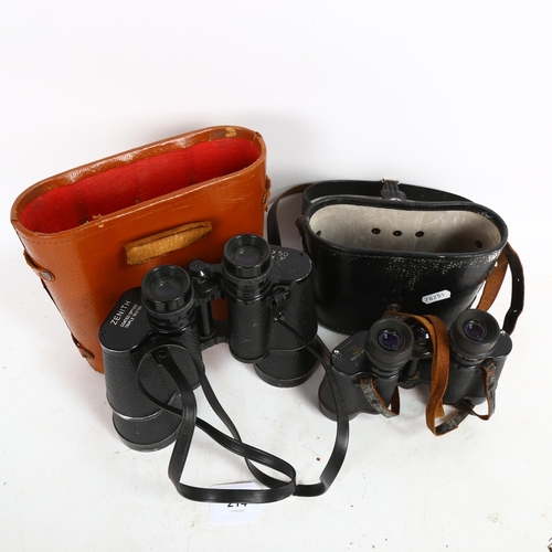 214 - A pair of Tecnar by Swift 8x30 binoculars, serial no. 15445, cased, and a pair of Zenith 10x50 binoc... 