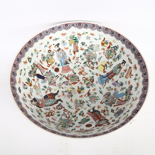 241 - A large reproduction famille verte table bowl, with figural enamelled decoration, width 42cm, height... 