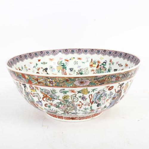 241 - A large reproduction famille verte table bowl, with figural enamelled decoration, width 42cm, height... 