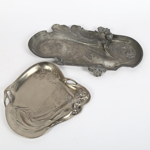 27 - An Art Nouveau pewter figural dish, and another aluminium dish, largest length 37cm (2)