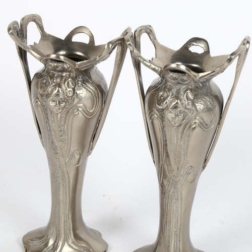 28 - A pair of Art Nouveau aluminium vases, height 20cm
