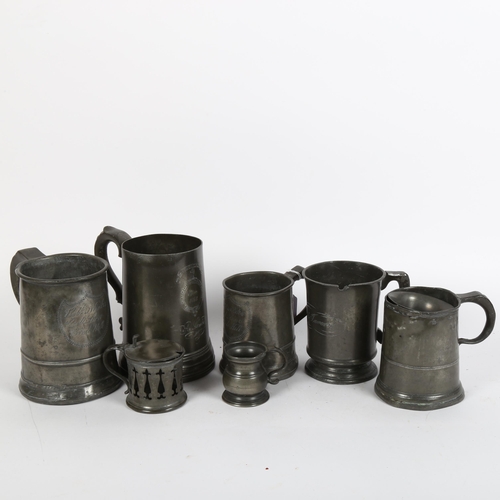 30 - A group of 19th century pewter, including large tankard inscribed 