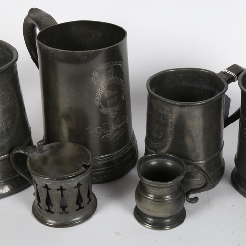 30 - A group of 19th century pewter, including large tankard inscribed 
