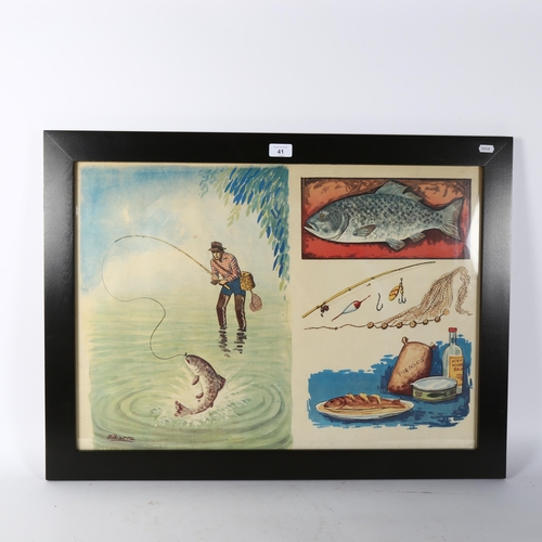 41 - A fishing re-print, in modern frame, overall 58cm x 78cm