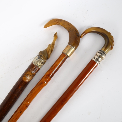 52 - 3 horn-handled walking sticks, including entwinned serpent example, length 102cm (3)
