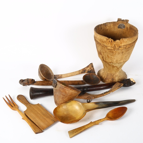 60 - Various African Tribal items, including vessels, spoons etc
