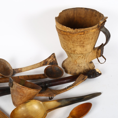 60 - Various African Tribal items, including vessels, spoons etc
