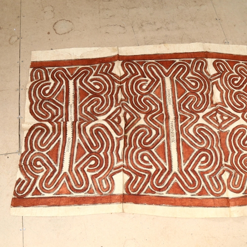 62 - Papua New Guinea bark cloth panel, and 4 bilum handwoven bags