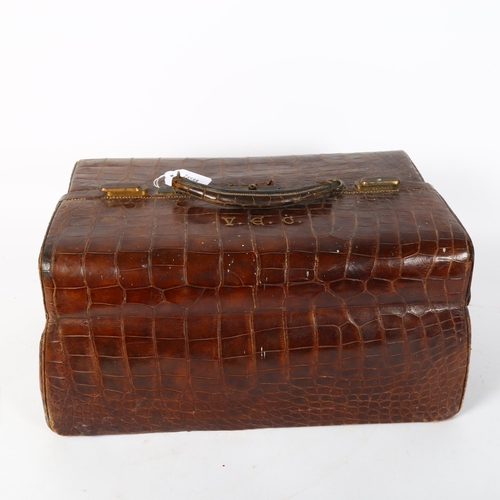 64 - HARRODS - an Antique crocodile skin Gladstone bag, W40cm, H20cm, D26cm