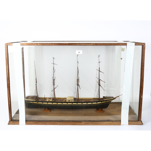 68 - A model 4-masted ship, in glazed display case, W85cm, H53cm, D36cm