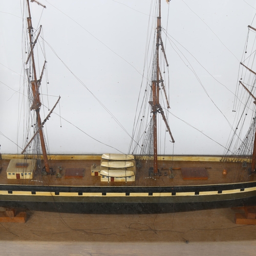 68 - A model 4-masted ship, in glazed display case, W85cm, H53cm, D36cm