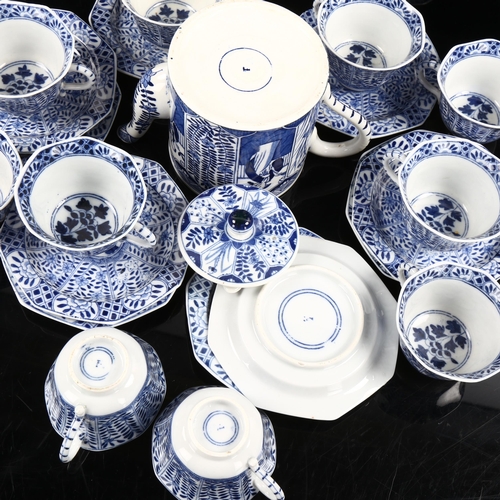 233 - A Chinese blue and white porcelain tea service for 10 people, mid-20th century, teapot height 10cm