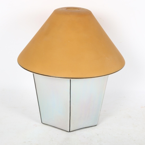 245 - An unusual Art Deco iridescent and coloured glass lantern light shade, moulded in 1 piece, height 26... 