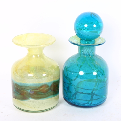 254 - A Mdina decanter and stopper (stopper is stuck), and Mdina yellow glass vase (2)