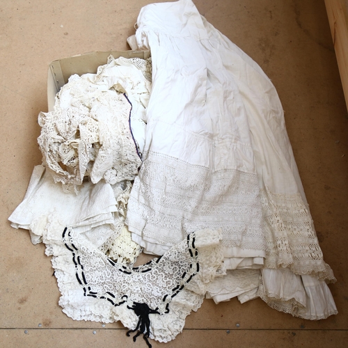 256 - A quantity of Antique and other crocheted table covers, Victorian nightdress, doilies etc