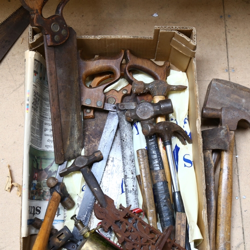 266 - A quantity of Vintage hand saws, and various other tools (boxful)