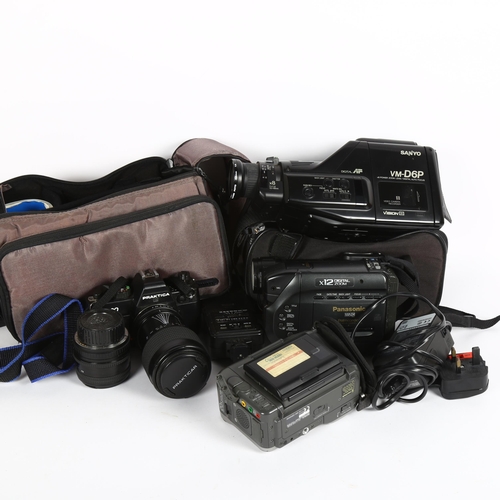 303 - Various Vintage cameras and hand-held video recorders, including Sony, Panasonic, Praktica etc