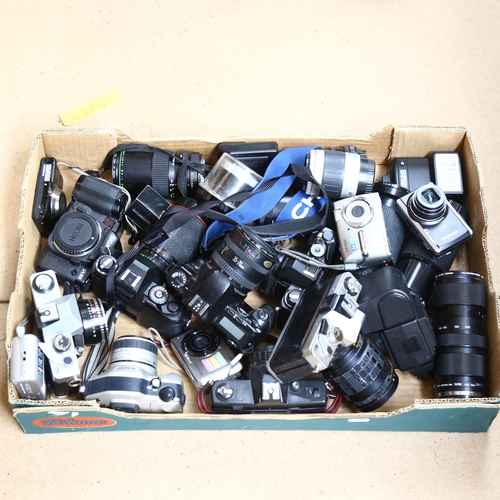 306 - Various Vintage cameras and lenses, including Olympus, Canon, Rico, Chynom etc