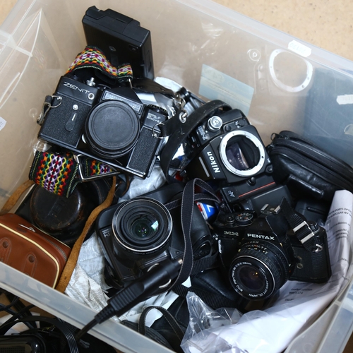 308 - Various Vintage cameras and accessories, including Kodak, Zenit etc