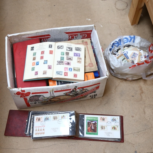 316 - Various postage stamp albums, First Day Covers, and bags of loose stamps