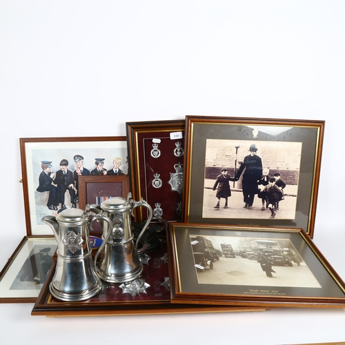 330 - A collection of police memorabilia, including framed badges, 