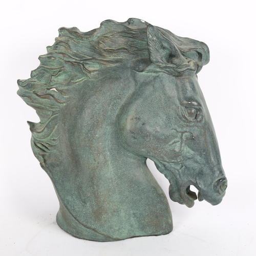 332 - An Austins productions verdigris plaster horse's head, height 30cm