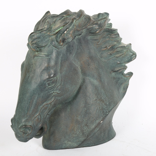 332 - An Austins productions verdigris plaster horse's head, height 30cm