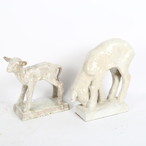 393 - 2 Friede Kieser Maruhn glazed sculptures of lambs, tallest 23cm