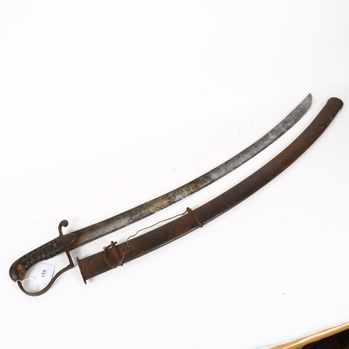 821 - A 19th century English Cavalryman's sword with engraved blade, and steel scabbard, 87cm