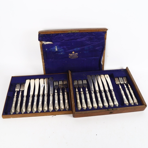 1008 - An early 20th century Mappin & Webb silver plated fish service for 12 people, with engraved handles,... 