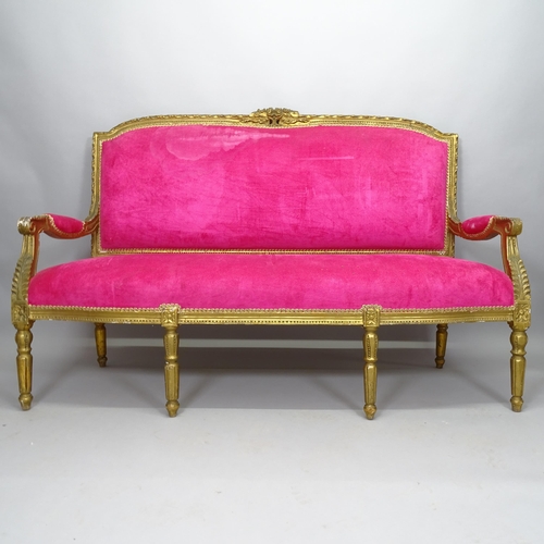 2502 - An Antique gilt painted 3-seater French salon settee, L160cm