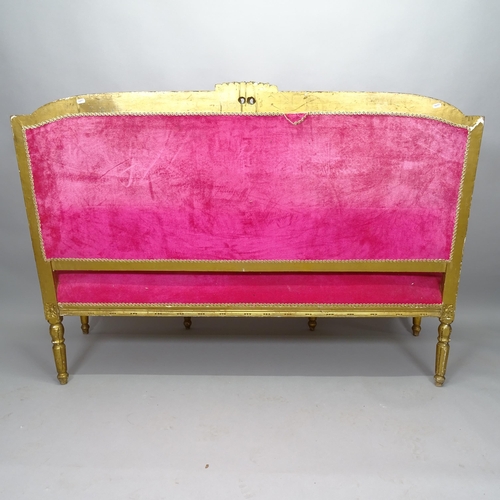 2502 - An Antique gilt painted 3-seater French salon settee, L160cm