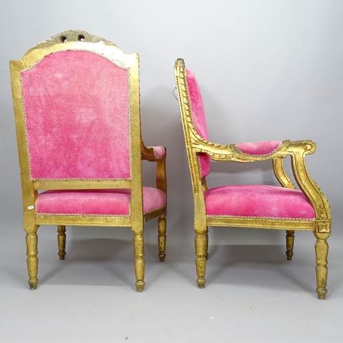 2503 - A pair of gilt painted French open arm chairs