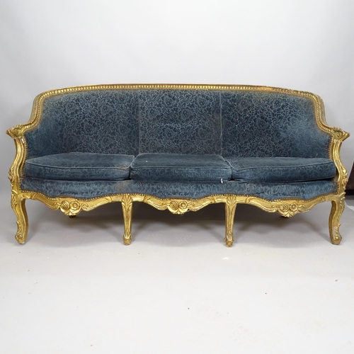 2506 - An Antique French gilt painted 3-seat sofa, L182cm