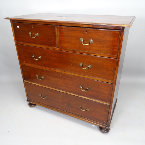 2508 - A 19th century mahogany chest of 2 short and 3 long drawers, on bun feet, 114cm x 111cm x 55cm