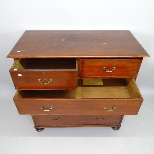 2508 - A 19th century mahogany chest of 2 short and 3 long drawers, on bun feet, 114cm x 111cm x 55cm