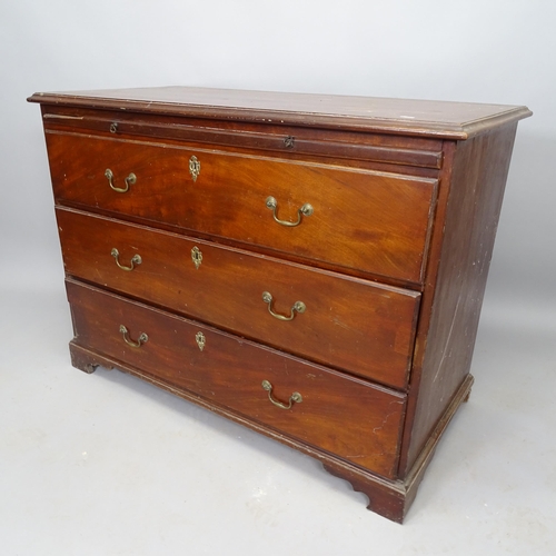 2512 - A Georgian mahogany chest of 3 long drawers, with brushing slide, on bracket feet, 109cm x 80cm x 55... 