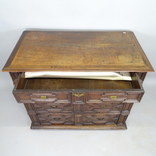 2513 - A 17th century style joined oak chest of 4 long drawers, 110cm x 98cm x 58cm