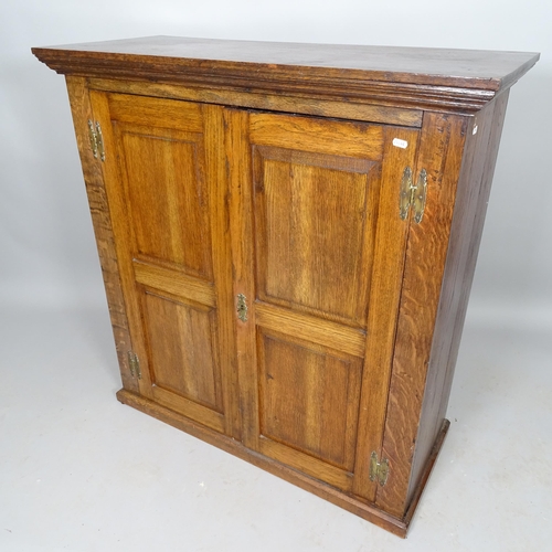 2520 - A 19th century oak 2-door hall cupboard, with 2 panelled doors and 3 fitted shelves, 104cm x 108cm x... 