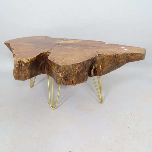 2522 - A contemporary oak log coffee table, 88cm x 38cm x 52cm