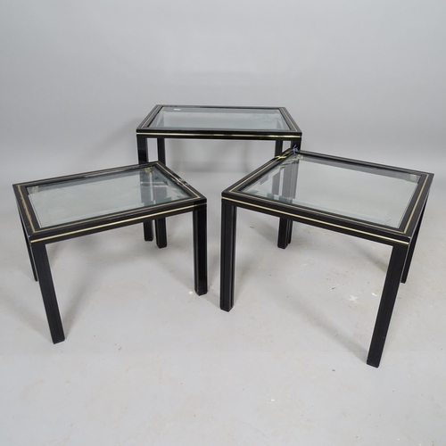 2525 - A contemporary nest of 3 occasional tables, with painted metal frames and inset bevelled glass tops,... 