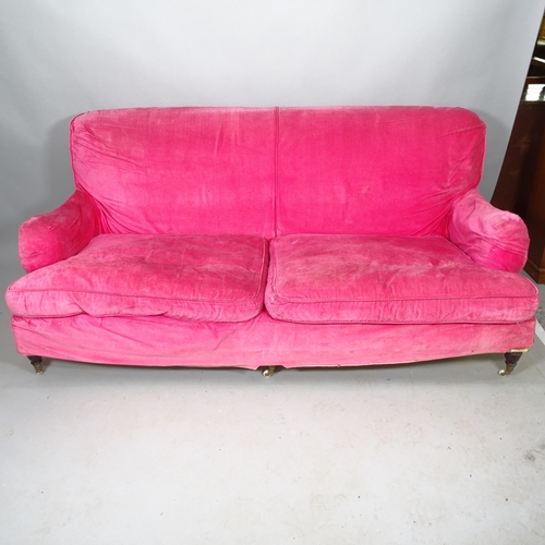 2534 - A 19th century 3-seater sofa, with 6 turned mahogany legs, L185cm