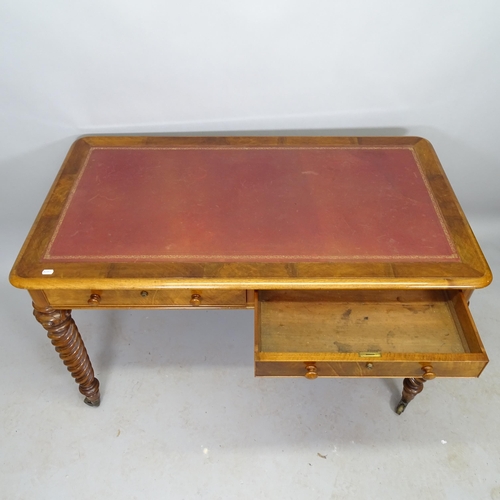 2538 - A 19th century mahogany writing table, with tooled and embossed red leather skiver, 2 fitted drawers... 