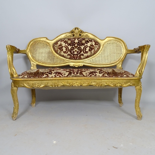 2539 - An Antique gilt painted 3-piece salon suite, comprising settee and 2 armchairs, settee length 126cm