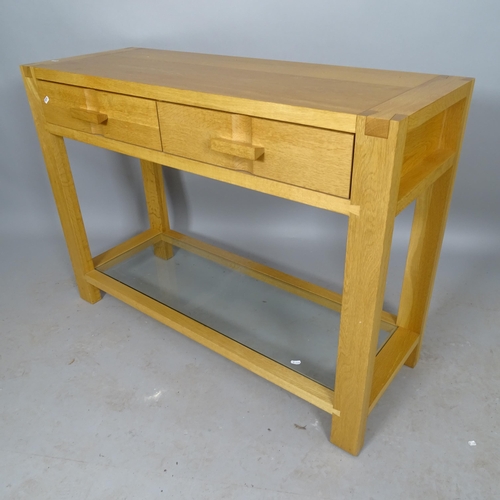 2543 - A contemporary John Lewis light oak 2-tier side table, with 2 fitted drawers, 110cm x 80cm x 40cm